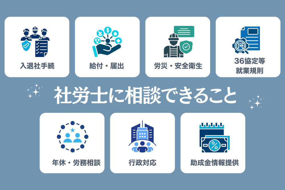 社労士に相談できる業務内容の一覧図
