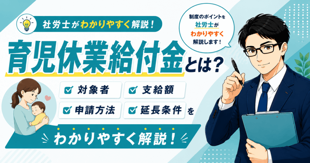 育児休業給付金の対象者や支給額、申請方法、延長条件を解説した記事のアイキャッチ画像