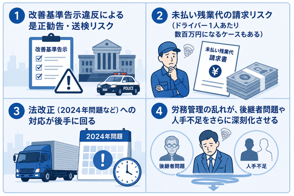 自社だけで労務管理を続けるリスクを表したイラスト